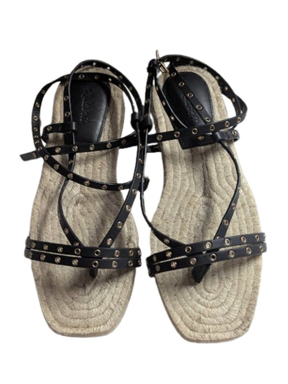 Madewell Mira Strappy Boho Leather Espadrille Thong Sandal Size 8.5 New w/o Box